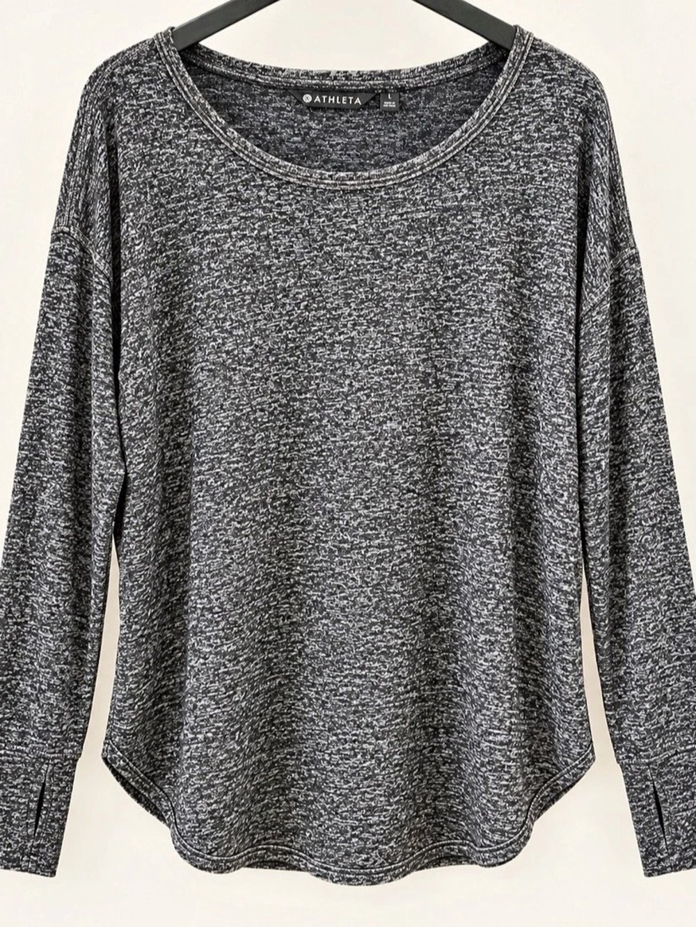 Athleta Charcoal Marled Long Sleeve Relaxed Pullover Top Size L